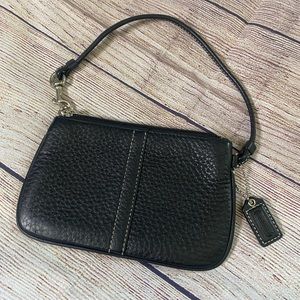 Coach Pebble Black Wristlet with camel lining